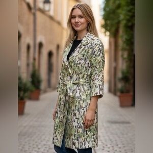 MSPR $230 Vertigo Paris Belted Double Breasted Trench Coat Multi Sz XS